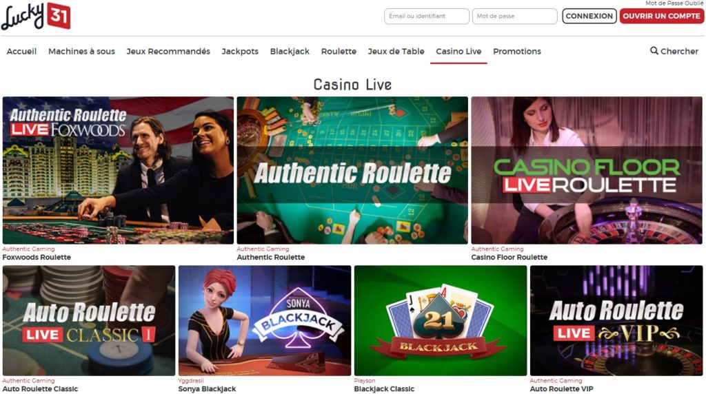 lucky31 live casino roulette acceptant les francais